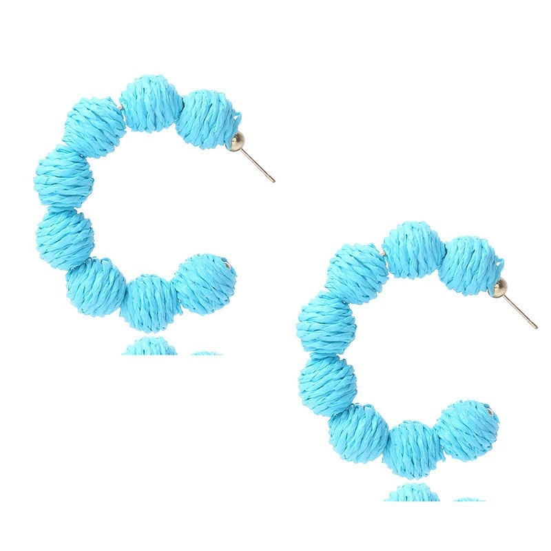 Colorful cute raffia earrings women purple blue unique bohemian earrings