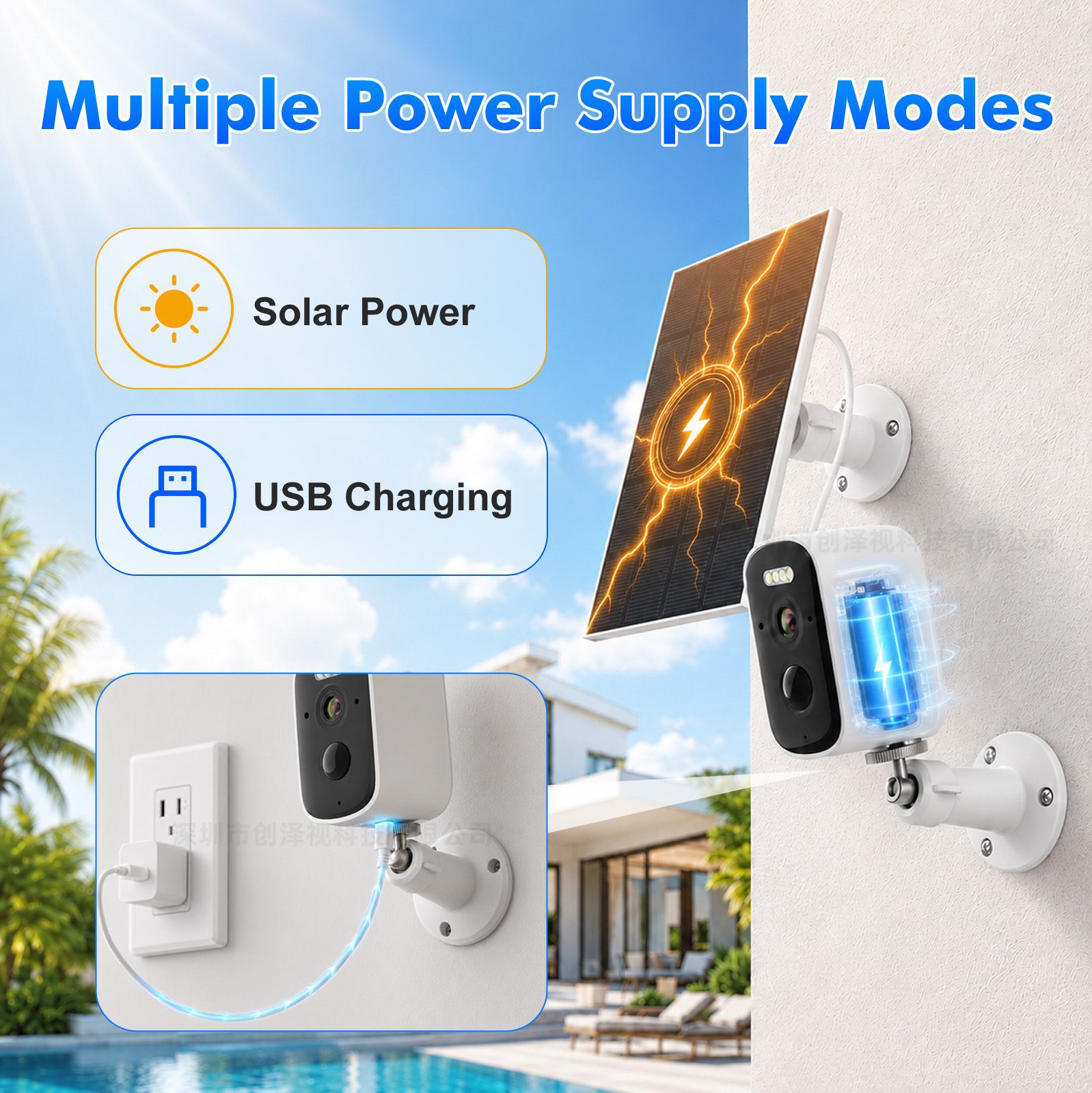 Solar Security Camera Wireless icsee HD Magnetic Mount Surveillance Customizable Bird Feeder Camera
