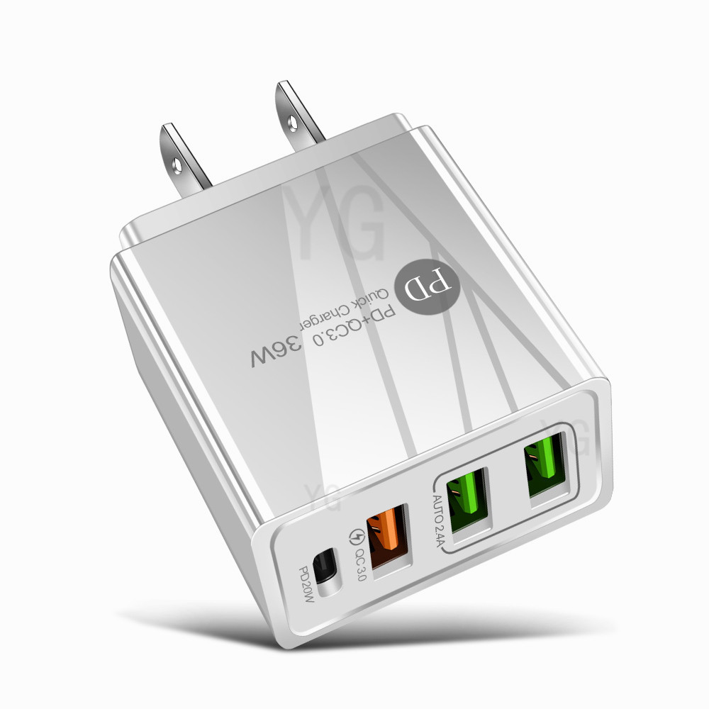 PD36W+3USB2.4A Dual USB Fast Phone Charger Multi-Port Adapter with Light Charging Head Travel Charger