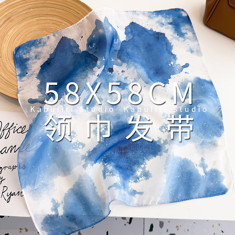 Yunnan tie-dye blue small square scarf, silk scarf for women, triangle headwrap sun protection, hair band, neck protection, thin gauze scarf