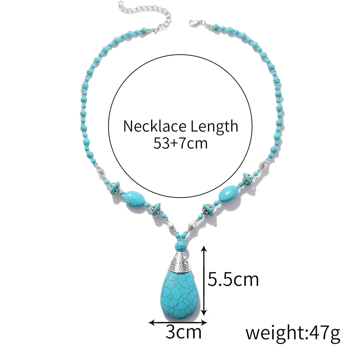 Bohemian ethnic style autumn winter jewelry turquoise pendant long sweater chain