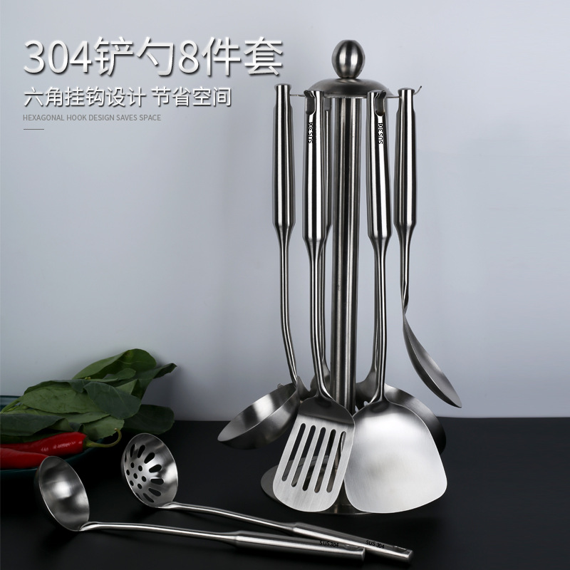 304 stainless steel kitchen utensil set heat-insulated handle full steel spatula soup spoon frying spatula slotted spoon kitchen custom LOGO