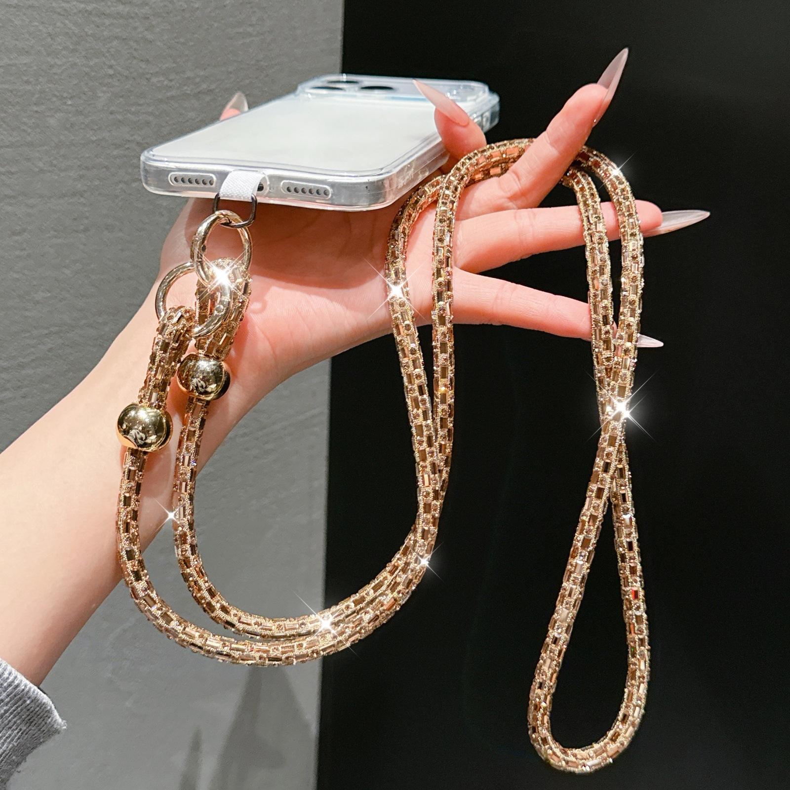 Rhinestone Phone Lanyard Long Crossbody Chain Glass Diamond Multi-function Anti-loss Beaded