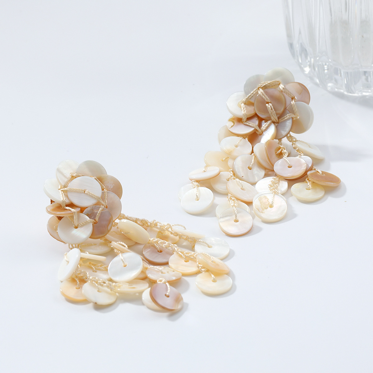 ZA exaggerated big brand shell beach vacation style handmade woven earrings multi-layer tassel