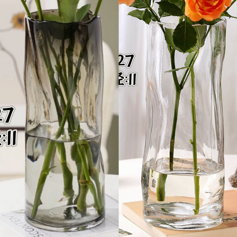 Glass vase straight transparent water flower fresh lily lucky bamboo living room decoration ornament