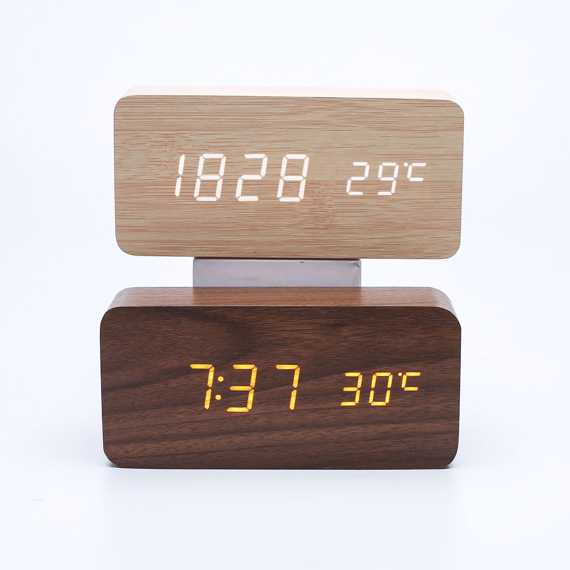Multifunctional voice-controlled wooden clock, simple home wooden clock, multifunctional student gift electronic clock