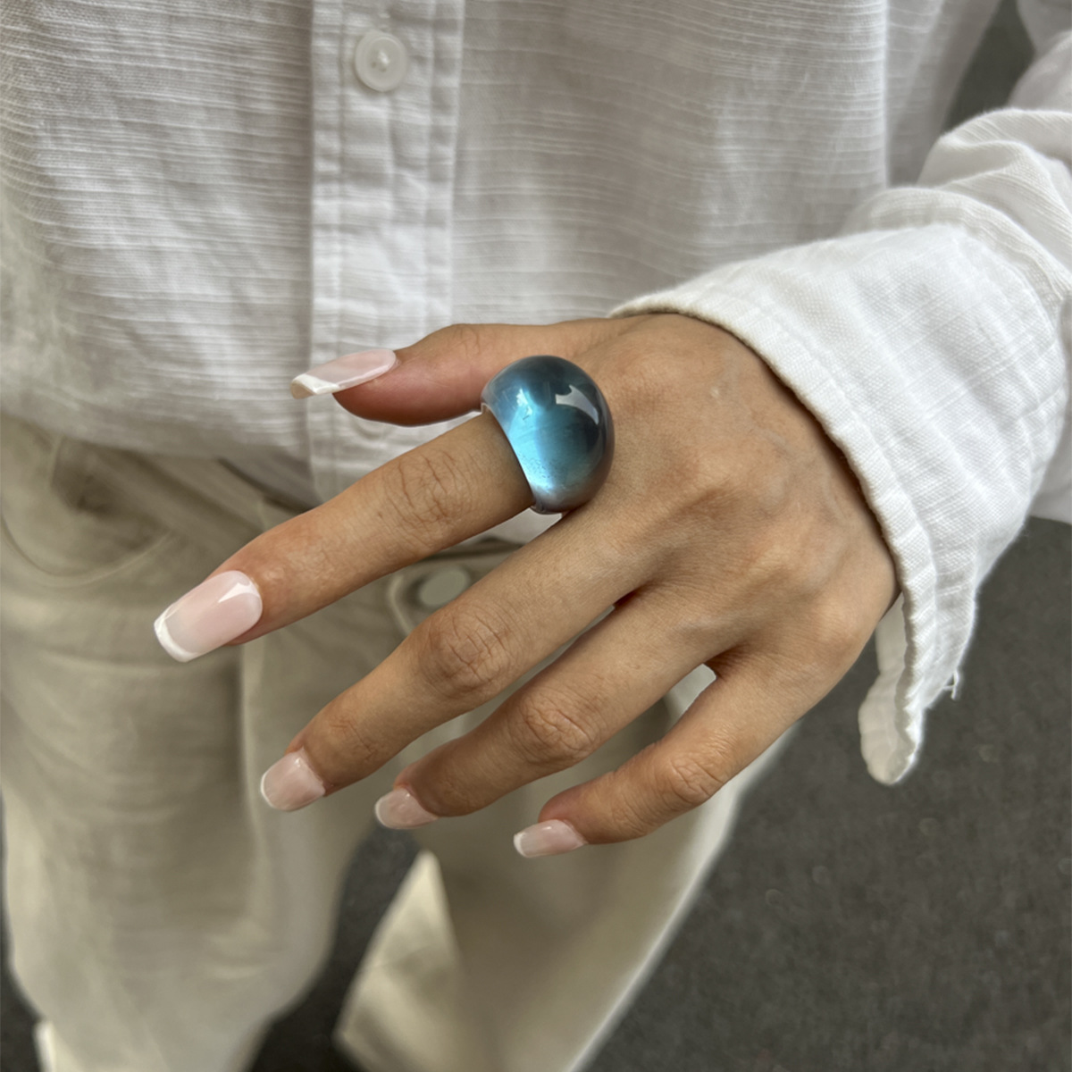 Jewelry transparent colored resin ring niche stacking curved wide face ring