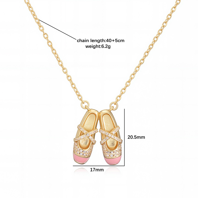 Sweet Colorful Drip Oil Ballet Shoes Pendant Necklace Layered Clavicle Chain