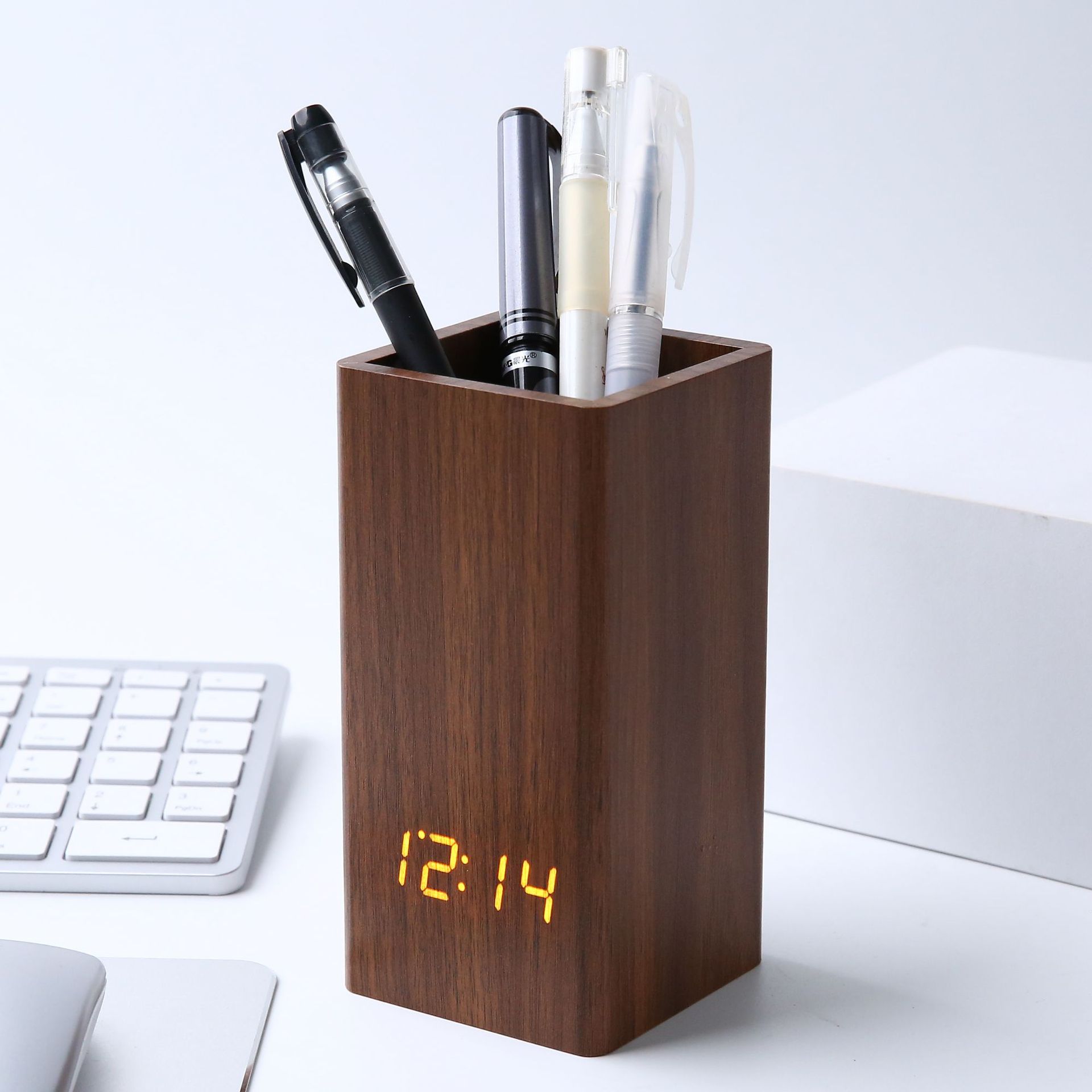 Pen Holder Clock LED Electronic Clock Student Stationery Desktop Alarm Clock Voice Control Perpetual Calendar Electronic Clock Thermometer