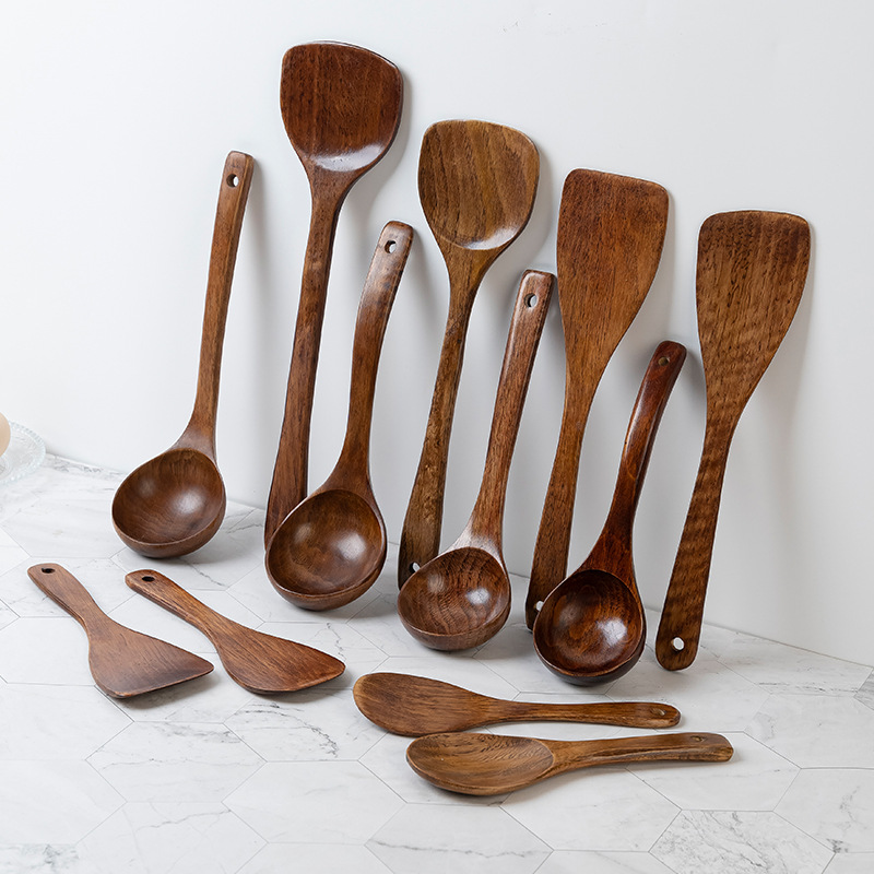 Natural Wood Lacquer Home Wooden Spatula Long Handle Wooden Spatula Non-stick Pan Stir-fry Spatula Long Handle Soup Spoon
