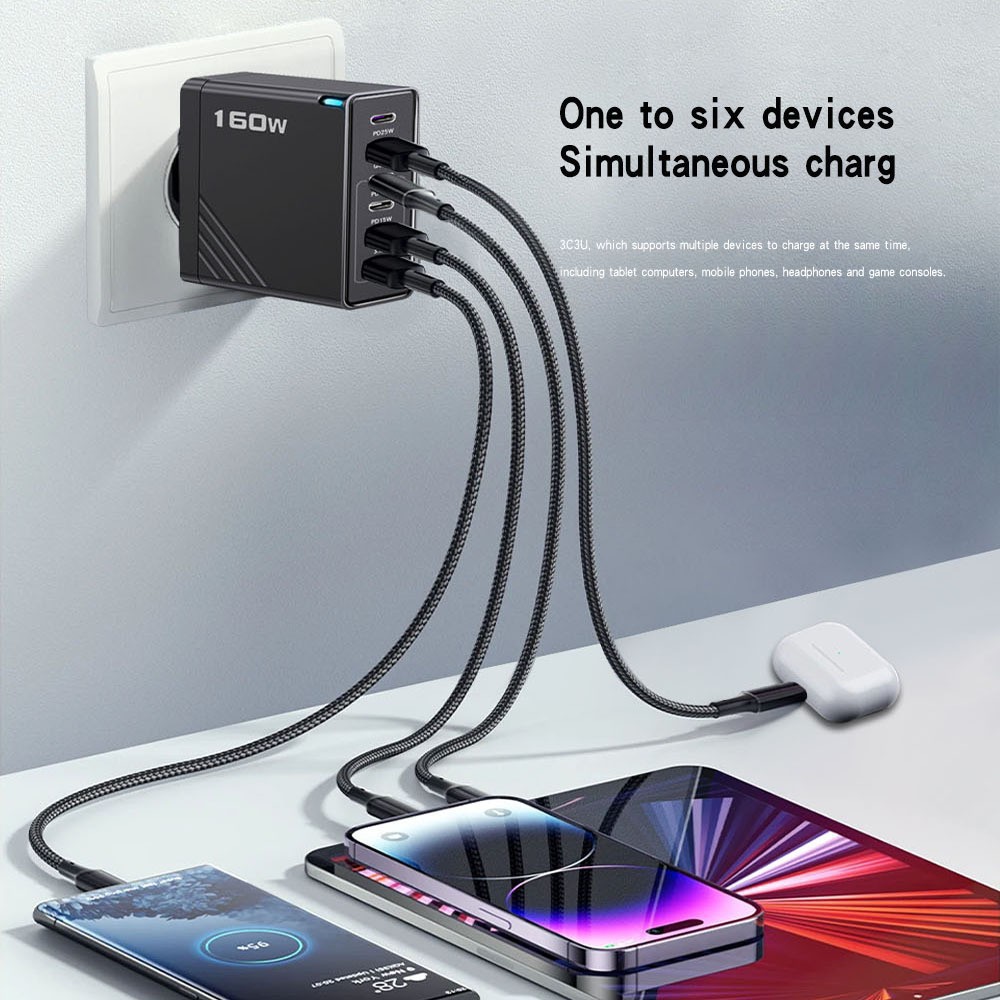 160W Multi-Port PD Fast Charger 3USB+3TYPE-C UK Plug for Apple Huawei Xiaomi Plug