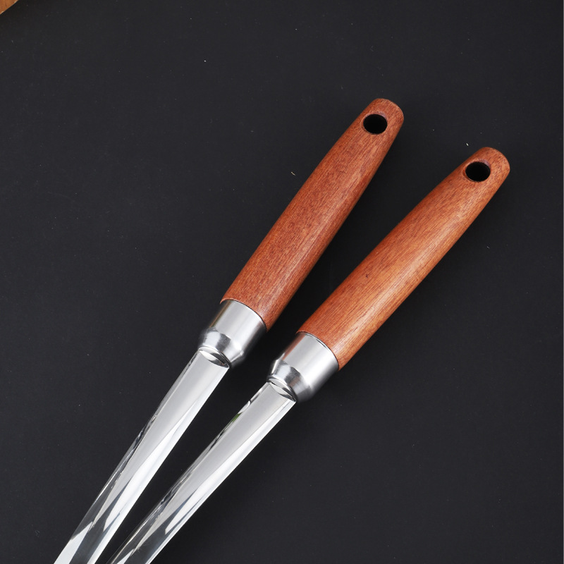 304 stainless steel beech wood handle large slotted spoon long handle hot pot frying skimmer/large size draining filter large slotted spoon kitchenware