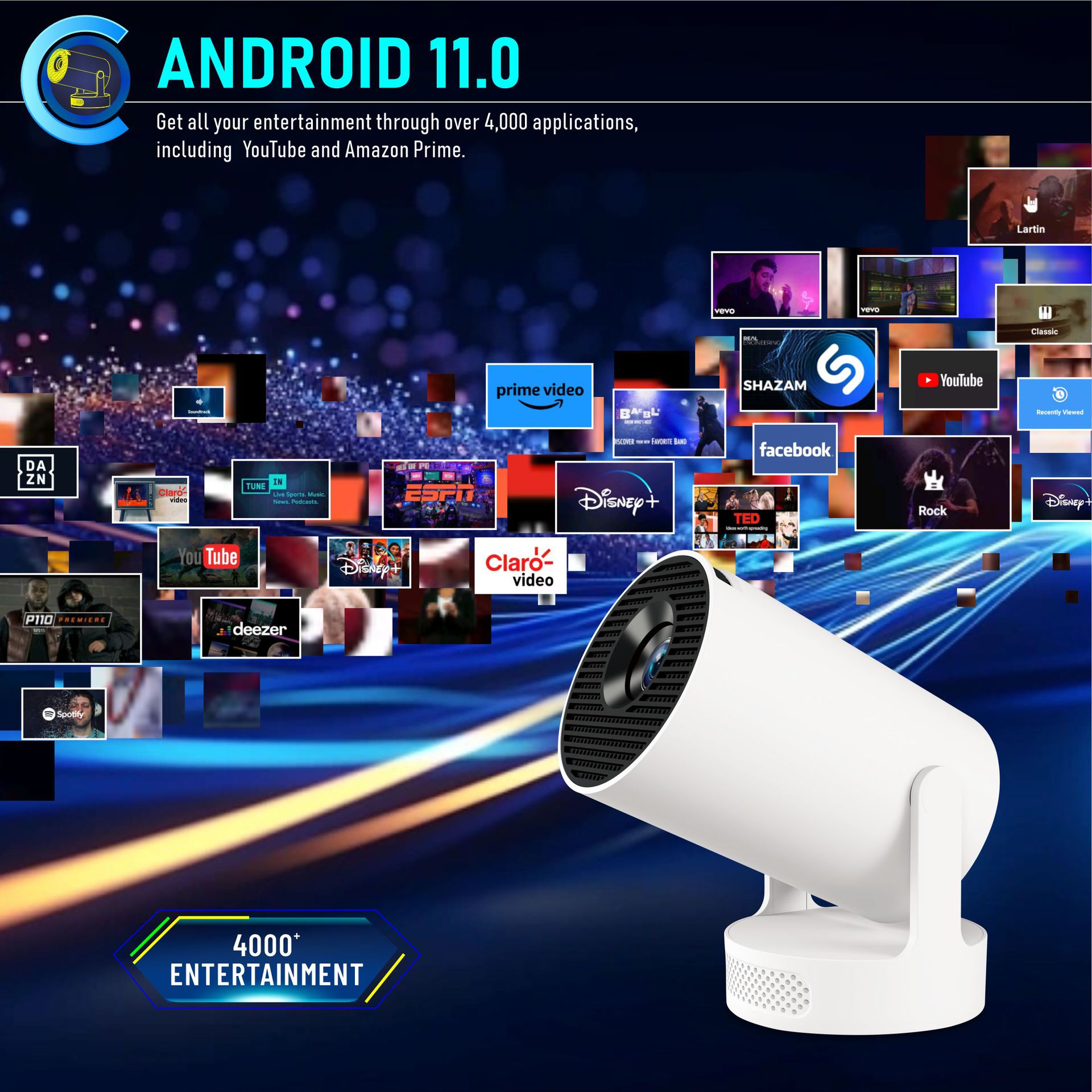 HY300pro+ Projector Android WiFi Short Throw HY300ultra Base Speaker Smart Portable Projector
