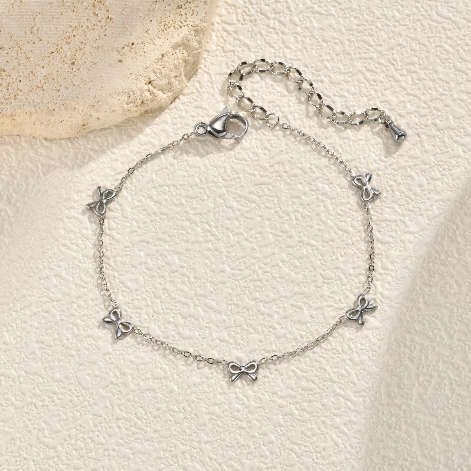Huanmu Accessories Necklace Stainless Steel Flat Cross Chain Bow Summer Collarbone Chain Gold