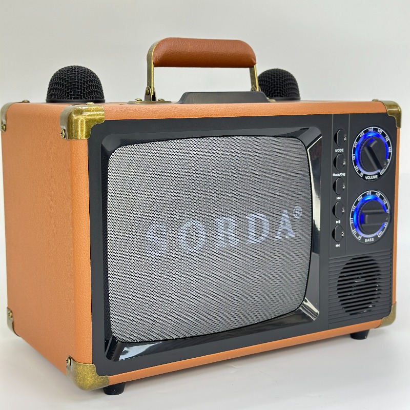 SD2107 Wood Box Covered with Leather Portable Outdoor Bluetooth Speaker K-Song Machine Wireless Dual Microphone