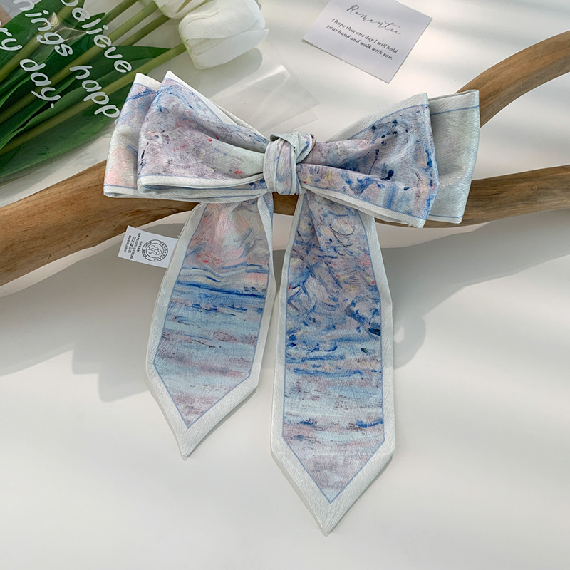 Spring and summer thin narrow ribbon, bag oil painting style small ribbon long scarf, belt, hairband