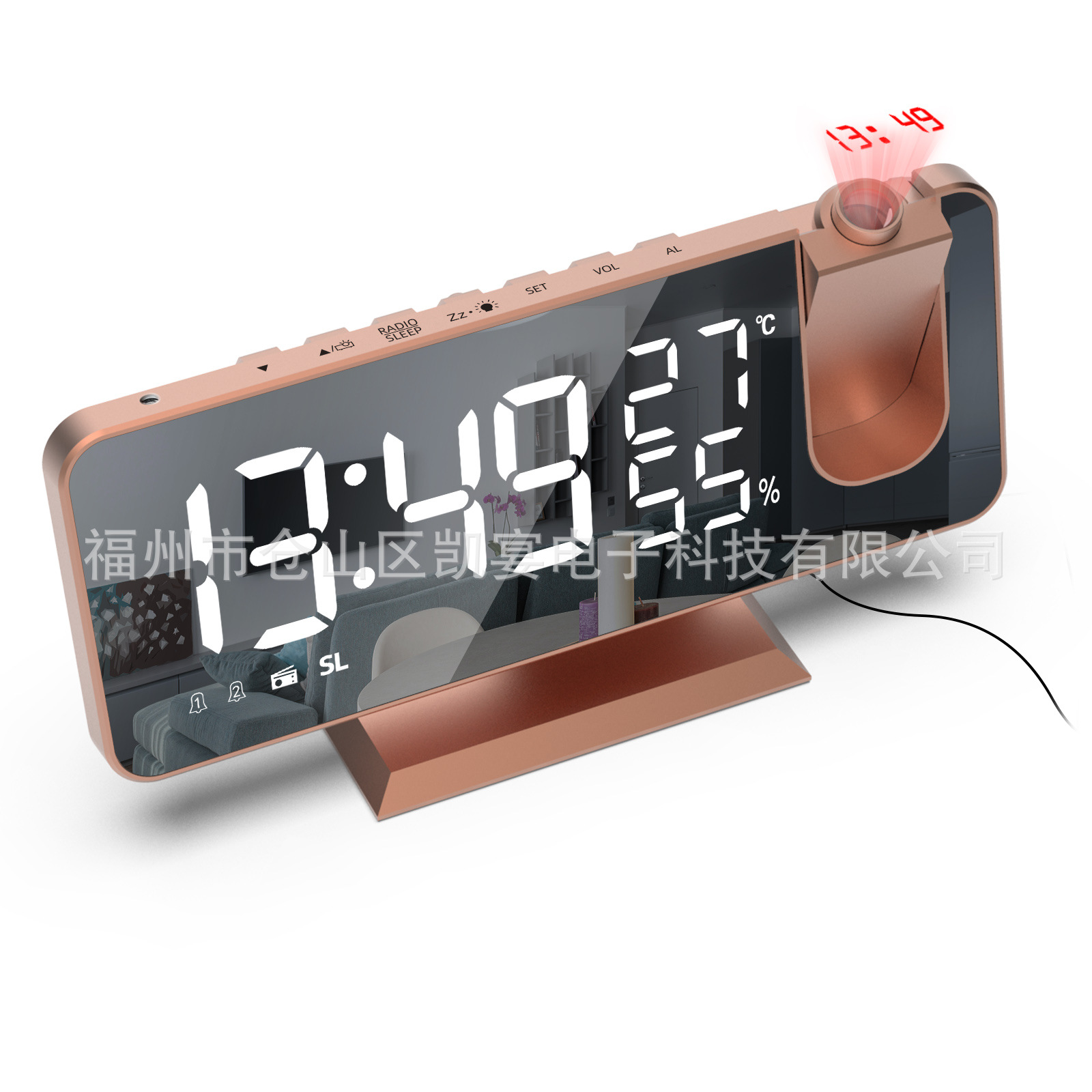 New Temperature Humidity Multifunctional Radio Projection Alarm Clock LED Mirror Clock Electronic Digital Clock