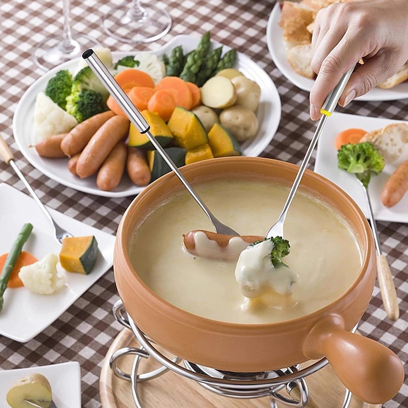 24CM Stainless Steel Dessert Fork Cheese Chocolate Fondue Fork Fruit Fork Dessert Cake Fork