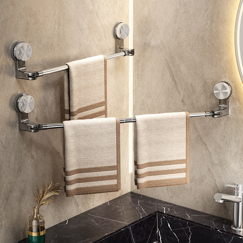 Suction cup towel rack bathroom no-drilling telescopic towel rod storage rack washroom bath towel hanging rack