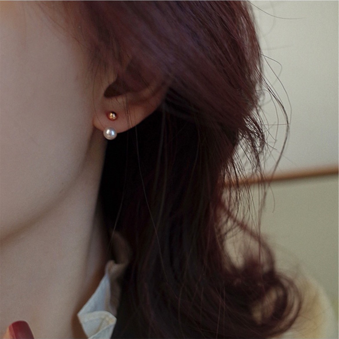 Minimalist freshwater pearl gold bean stud earrings for women summer 2026 new niche earrings