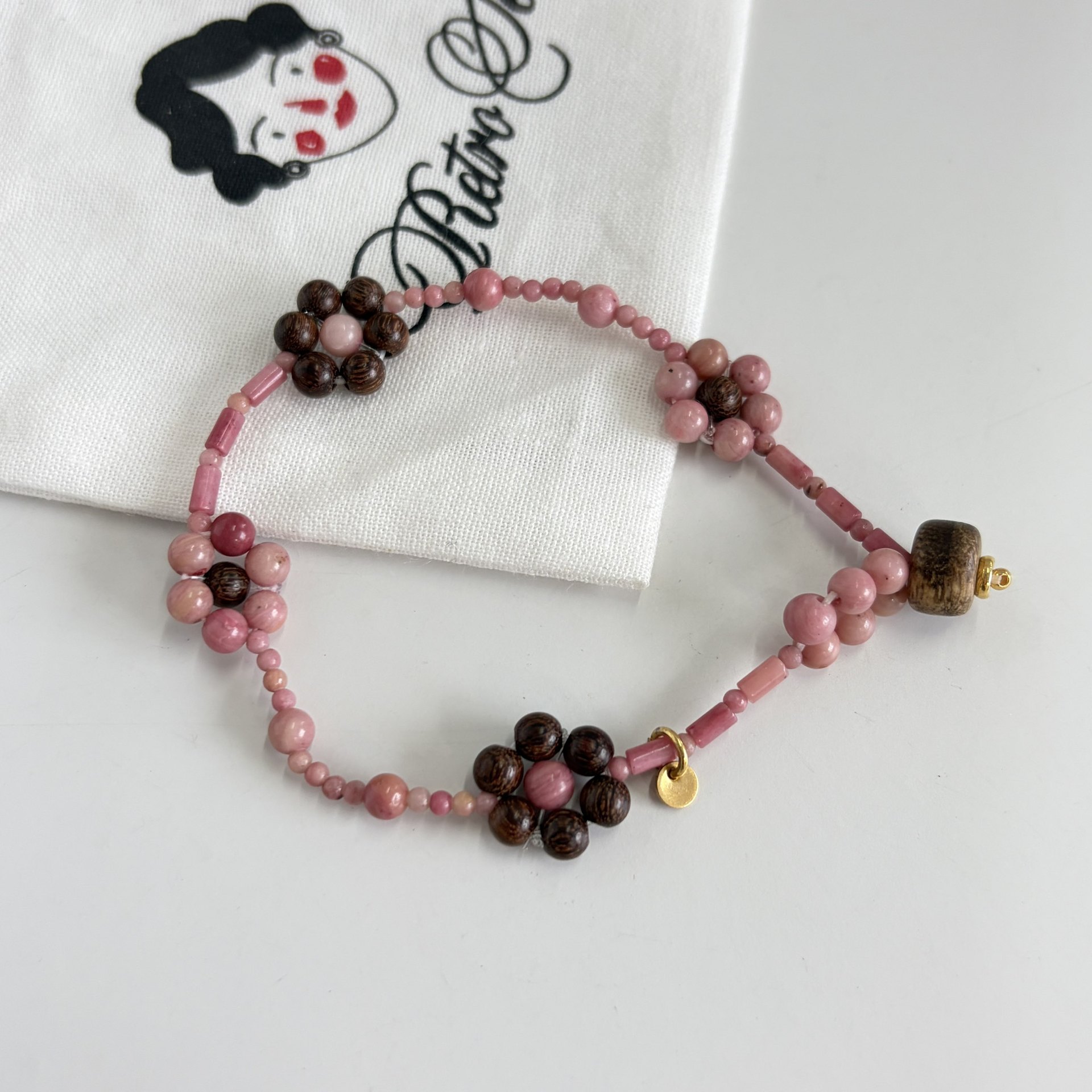 Spring Summer New Natural Agarwood Rhodochrosite Cherry Blossom Small Flower Pendant Choker Chain Sweater Chain