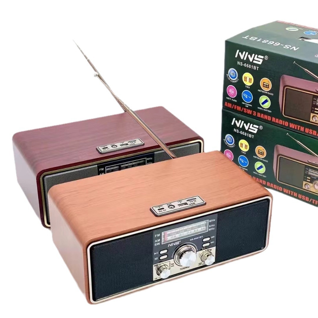 New product NS-6681 wooden Bluetooth speaker home dual speaker card radio heavy bass audio