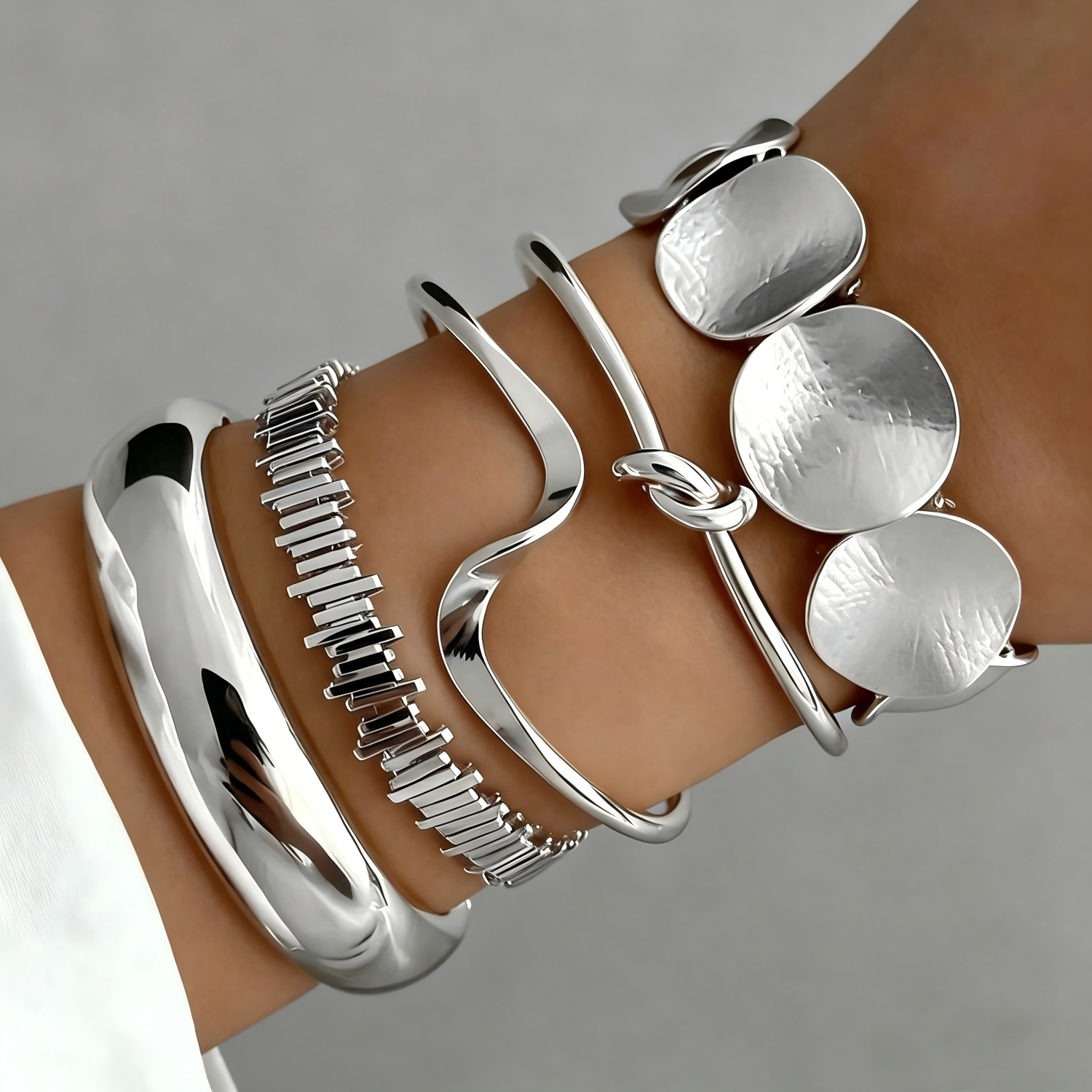 Exaggerated Geometric 3-Piece Bracelet Set Metal Irregular Open Bangle