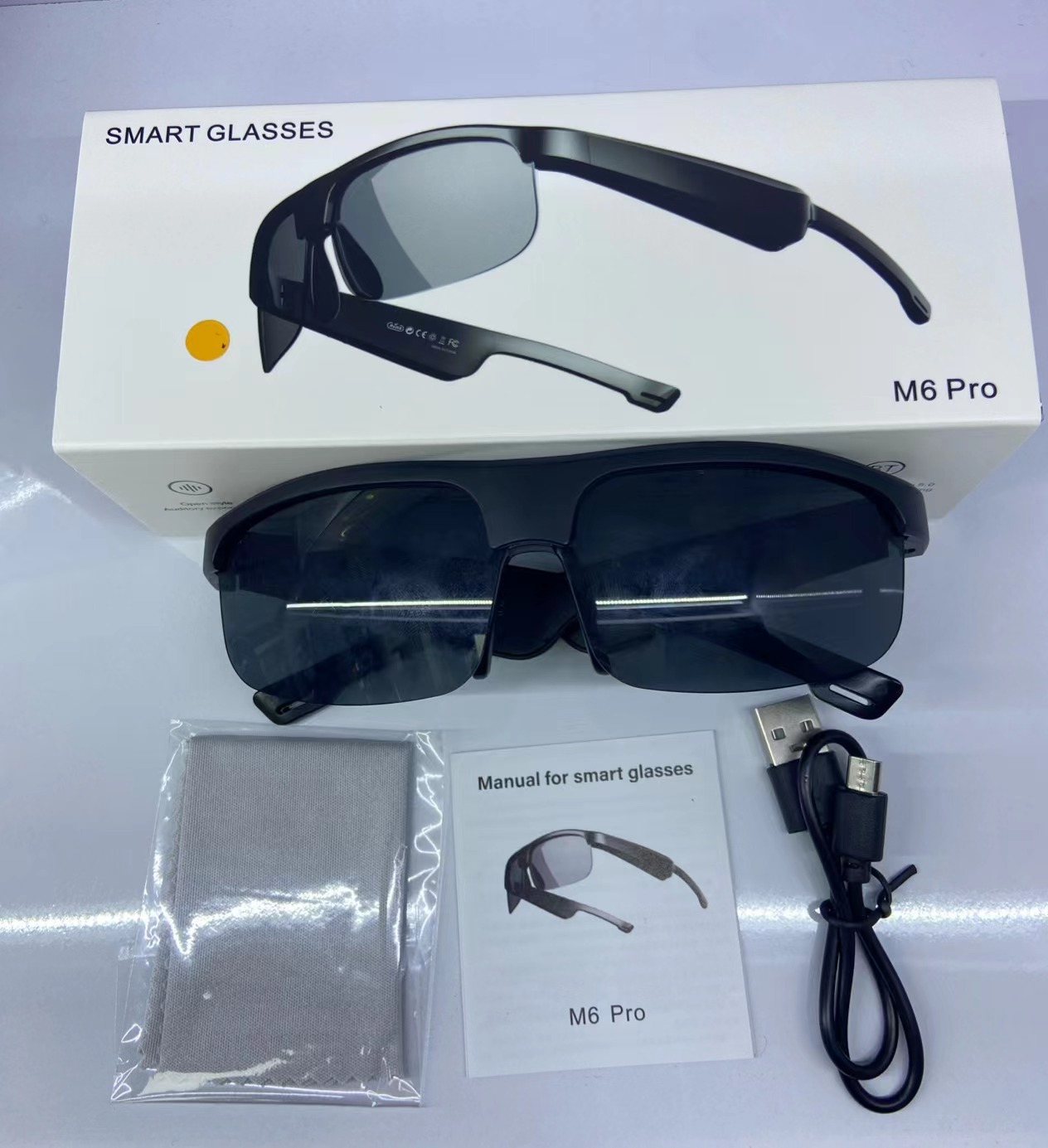 AI Smart Translation Glasses Bluetooth Glasses M6pro Outdoor Sports Sunglasses UV Protection Audio Sunglasses