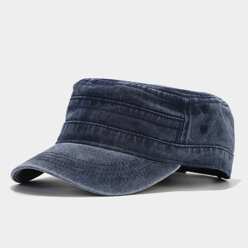 British Washed Distressed Flat Top Sailor Cap, Military Training Plain Solid Color Military Cap for Men and Women, Short Brim Sun Duckbill Cap
