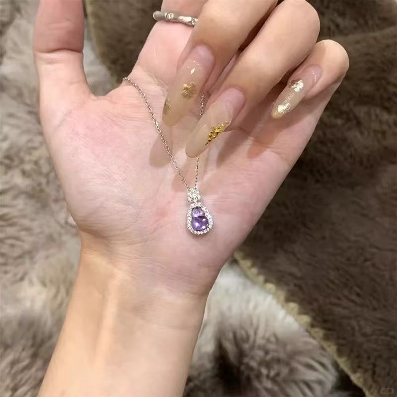New Purple Qi Coming New Chinese Style Imitation High Ice Purple Dragon Crystal Gourd Necklace for Women Collarbone Chain
