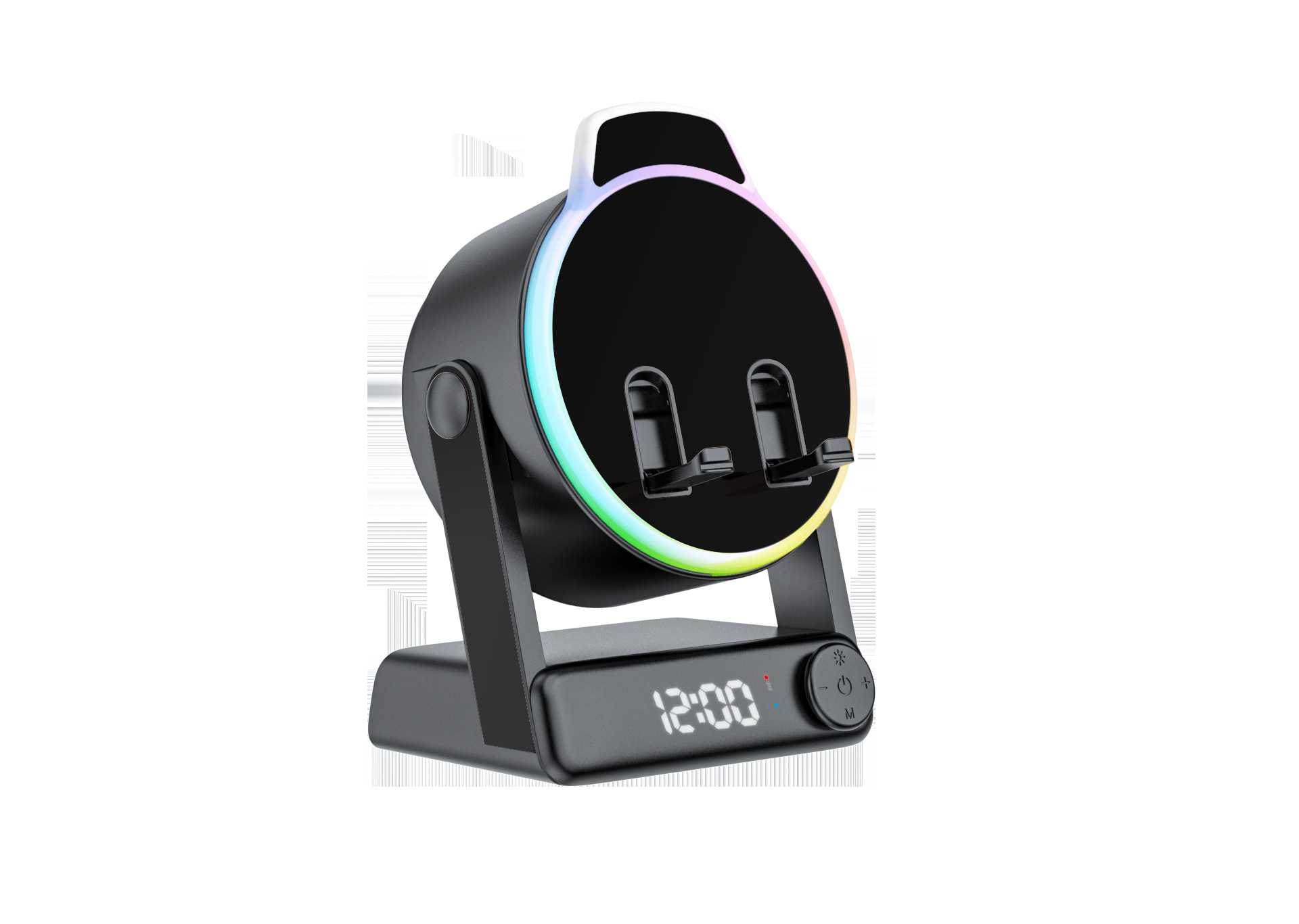New Wireless Induction Bluetooth Speaker Desktop Phone Tablet Holder RGB Color Light Hour Hand Audio