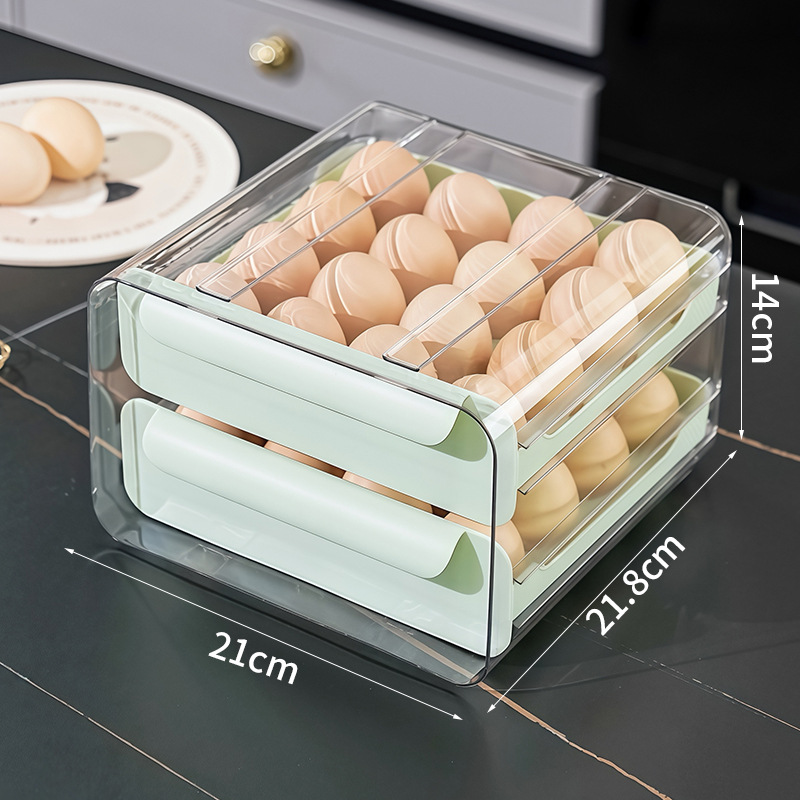 Refrigerator Egg Storage Box PET Transparent 32-Grid Double-Layer Drawer Type Egg Box Fresh-Keeping Box Kitchen Egg Box