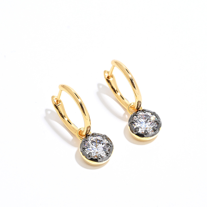 Sweet Cool Style S925 Silver Gold-Plated Three-Dimensional Geometric Round Pendant Earrings for Women