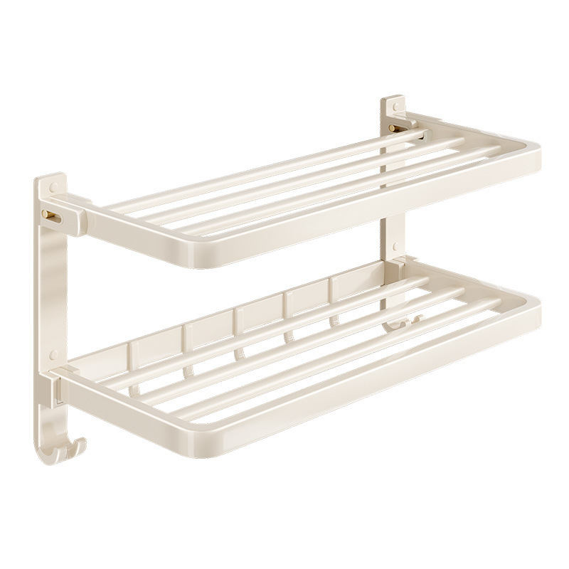 Cream style bathroom towel storage rack bathroom bath towel storage rack no-drill space aluminum foldable towel rack