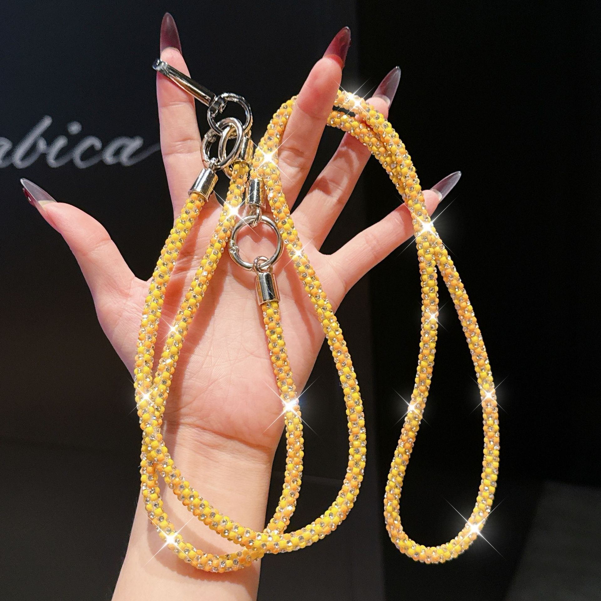 Mixed Colorful Diamond Multi-function Phone Lanyard Long Bag Crossbody Chain Badge Necklace Anti-loss Wrist Chain