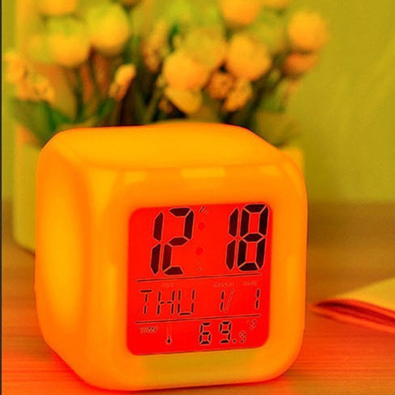 Multifunctional colorful color-changing square clock LED luminous clock children's alarm clock silent electronic alarm clock