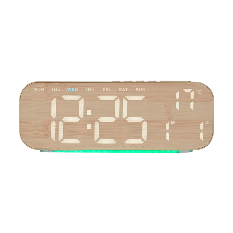 New LED Clock Large Screen Alarm Clock Simple Wood Grain Clock Table Clock Hangable GH