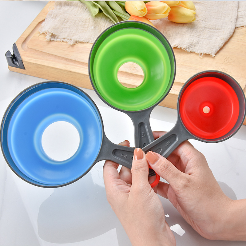 Wide Mouth Narrow Mouth Folding Plastic Funnel Three-Piece Set Jam Funnel Oil Funnel Three-Piece Kitchen Tool