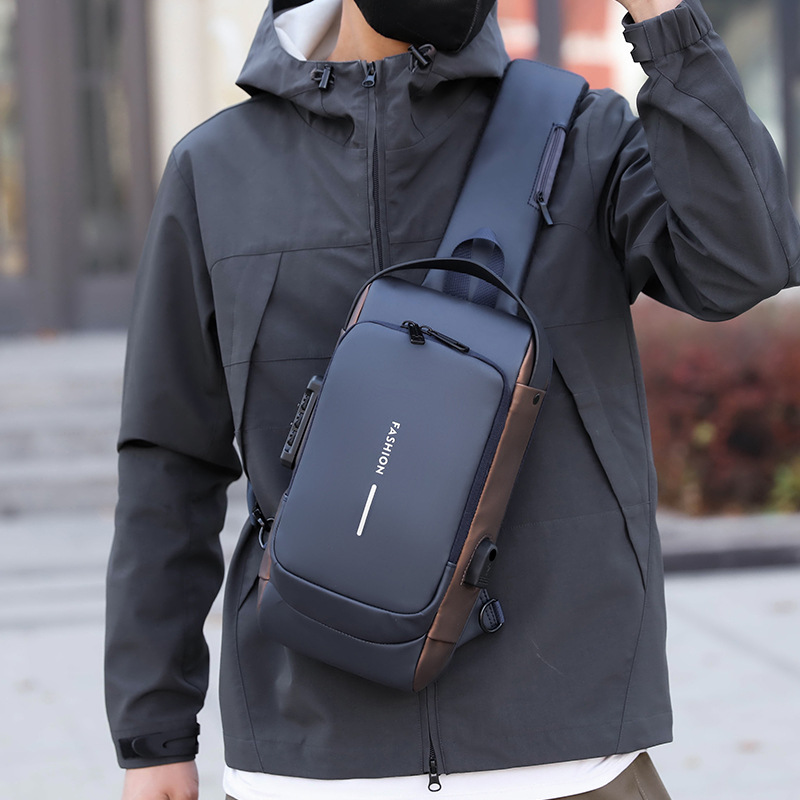 Men's motorcycle password lock anti-theft chest bag shoulder bag cycling backpack multifunctional USB crossbody bag