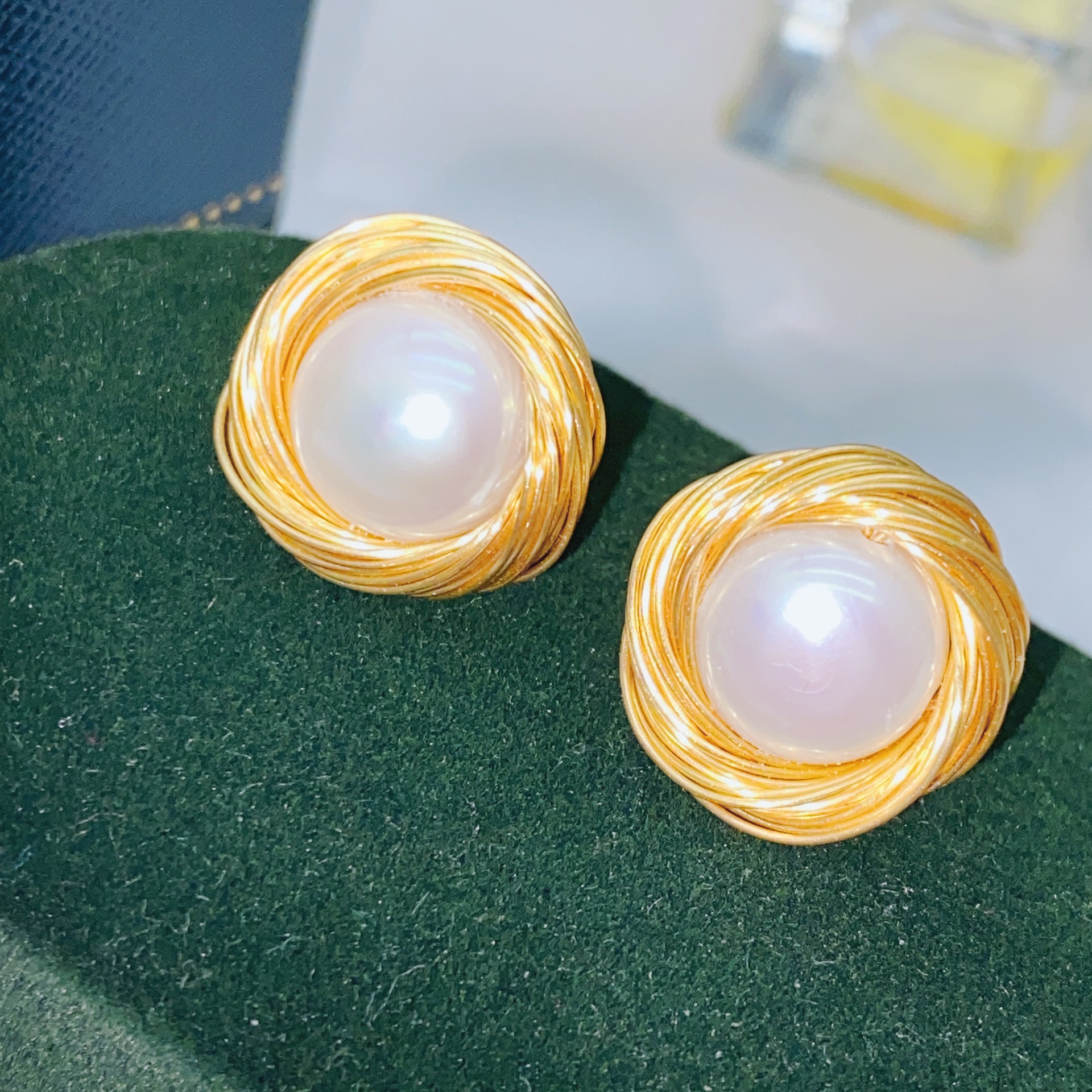 Handmade Natural Freshwater Suzhou Bread Pearl 925 Needle Copper Gold-Filled Wire Wrapped Antique Earrings Women
