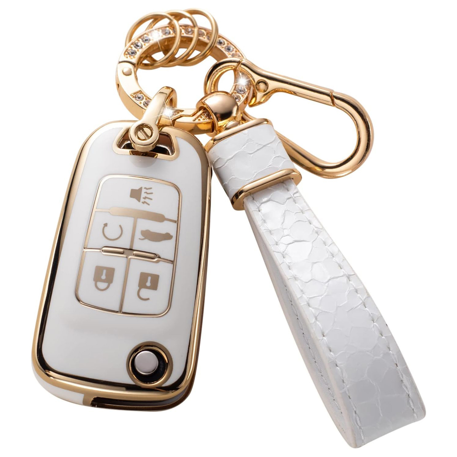 Gold Edge Key Case Pendant Car Key Bag Stone Grain Keychain