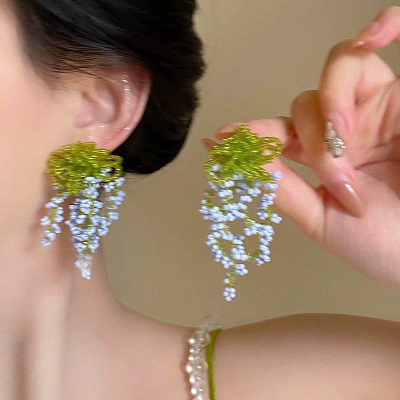 Spring Letter forest sweet bead flower earrings 2025 new ear accessories women ear studs