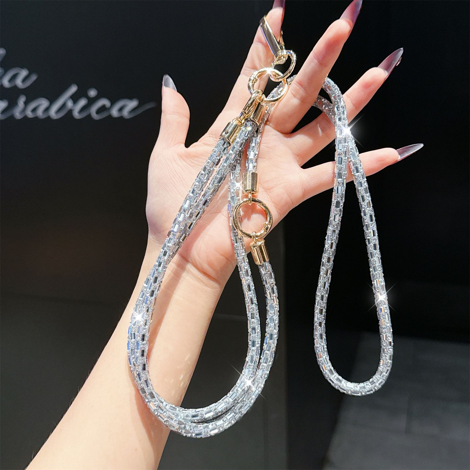 3-in-1 Rhinestone Crossbody Lanyard Sparkle Diamond Bracelet Necklace Multi-function Chain