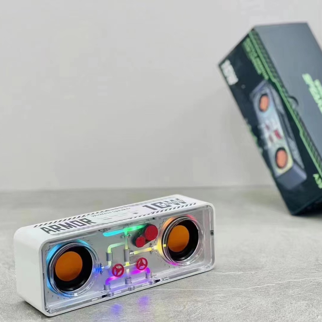 Dual Speaker Mecha Transparent Mecha Wireless Bluetooth Speaker Wind Colorful Light Mini Speaker Bass Diaphragm Sound Gift Audio