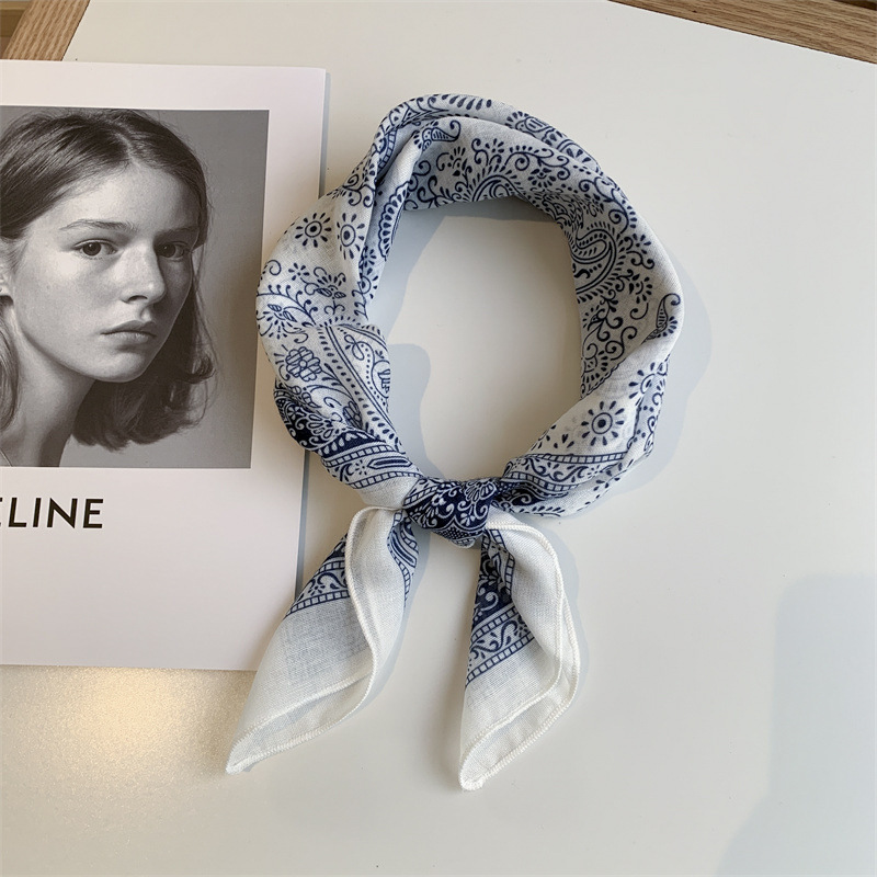 58cm cotton-linen small square scarf, fresh and breathable women's soft decorative small scarf, spring and summer scarf for women