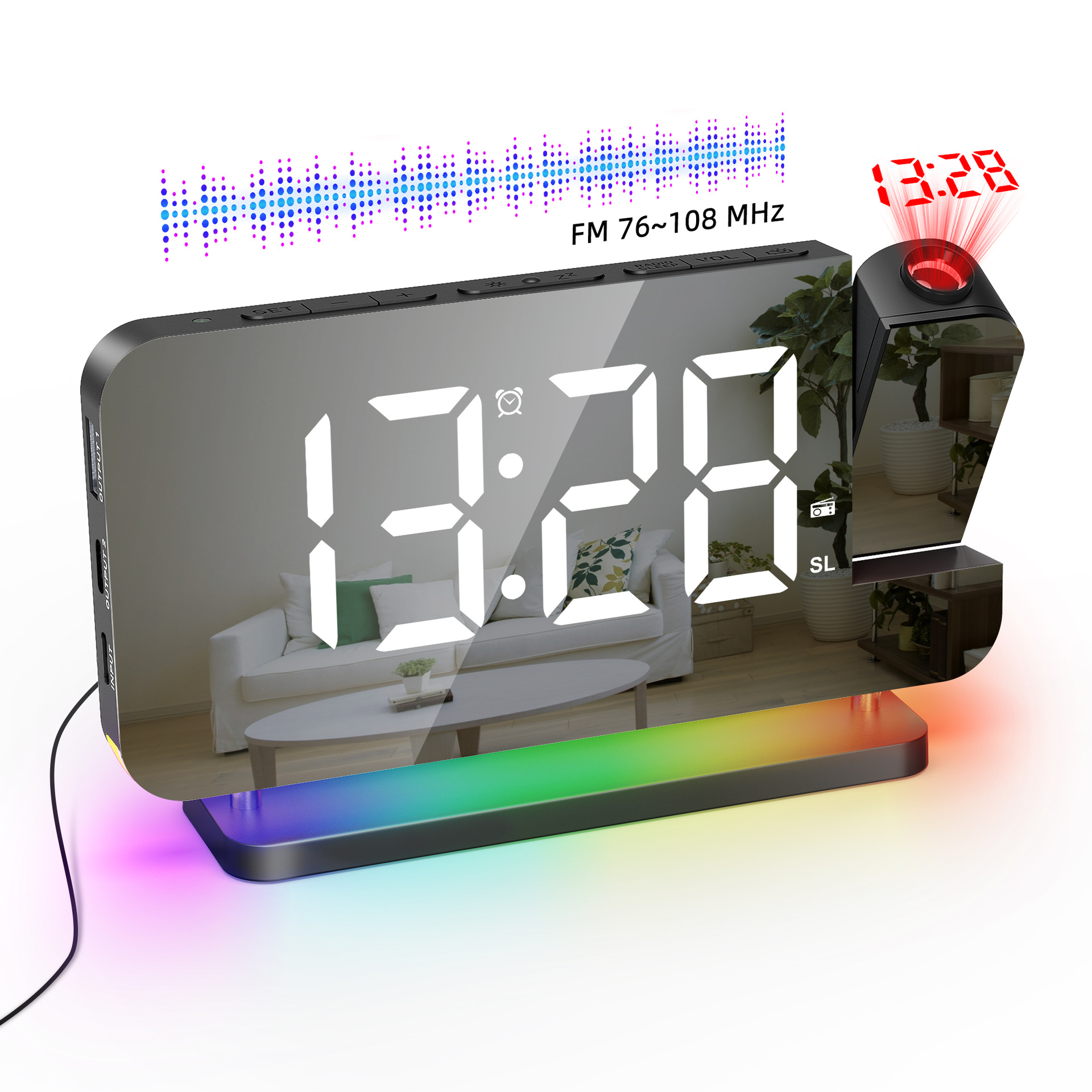 2026 New RGB Colorful Night Light Radio Projection Clock LED Electronic Clock Desktop Alarm Clock