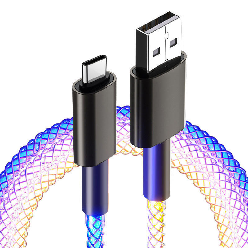 6A Fast Charging RGB Gradient Charging Cable 66W Colorful Multi-Head Data Cable for Apple Huawei One-to-Three