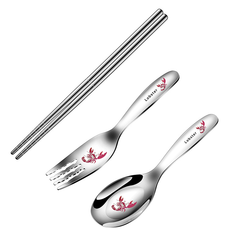 316L portable cutlery set cartoon spoon fork chopsticks three-piece student outdoor portable picnic spoon chopsticks