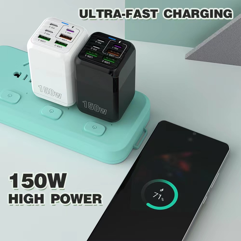 New 150W Multi-Port Charger 3USB+3PD Phone 6-in-1 Multi-Port Charging Head 5V3.1A Fast Charger