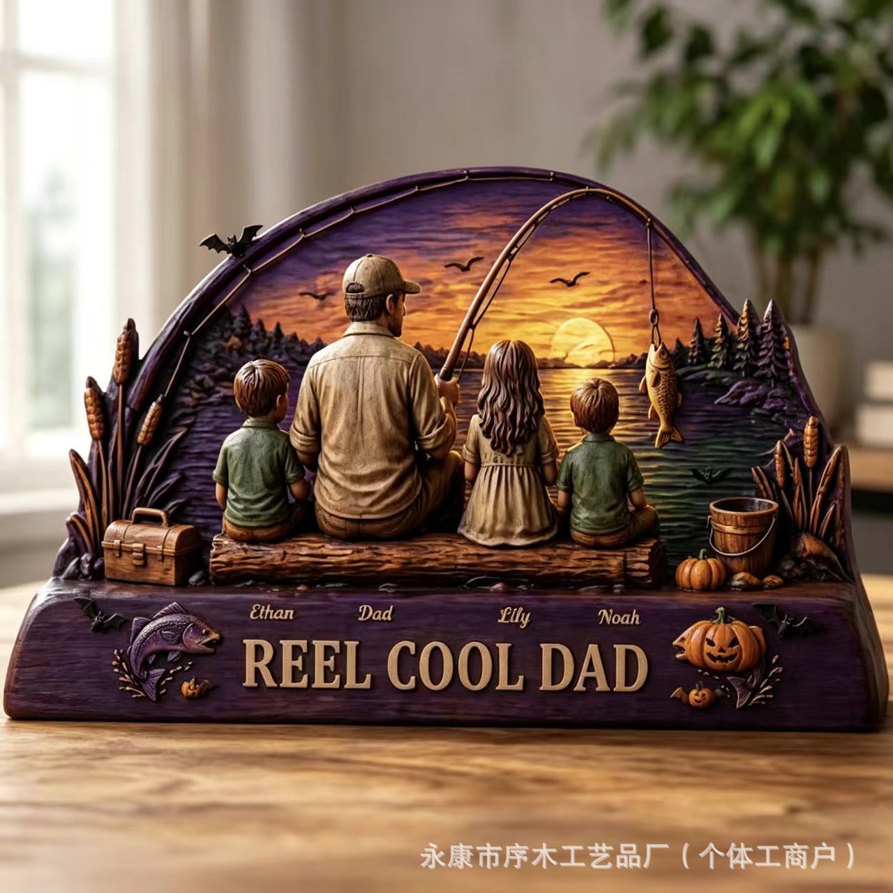 Wooden Family Theme Craft Ornament Multi-Scene Halloween Home Decoration Craft
